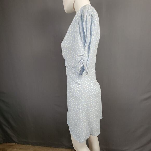 ZARA Mini Dress M Polka Dot Puff Sleeve Ruched Front Picnic Style - Picture 3 of 7
